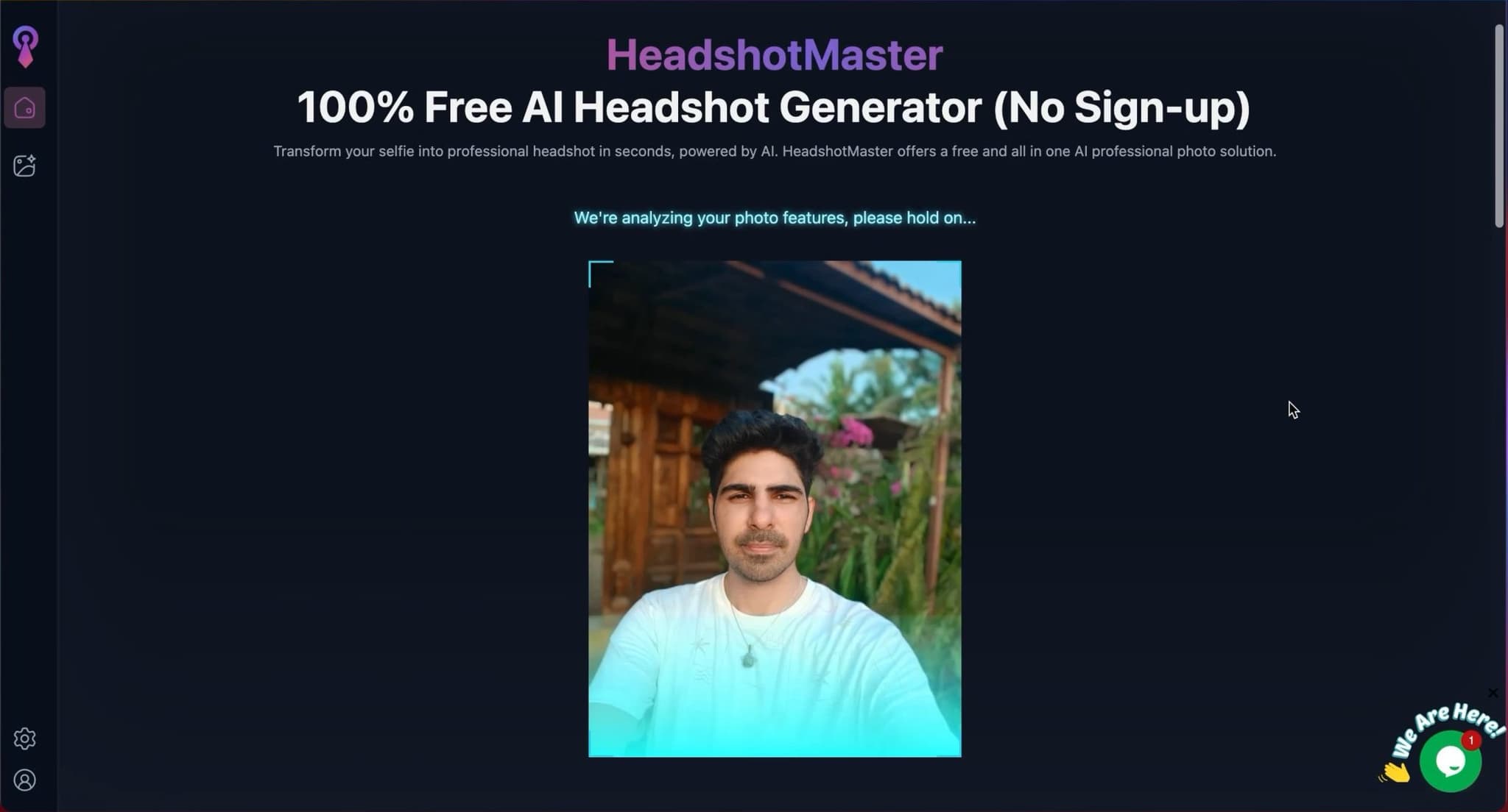 HeadshotMaster image analysis screen showing how the AI processes uploaded training photos